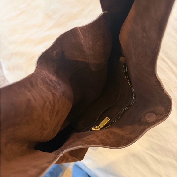 Quince Italian Suede Slouchy Shoulder Bag in Chocolate Brown - Picture 8 of 9